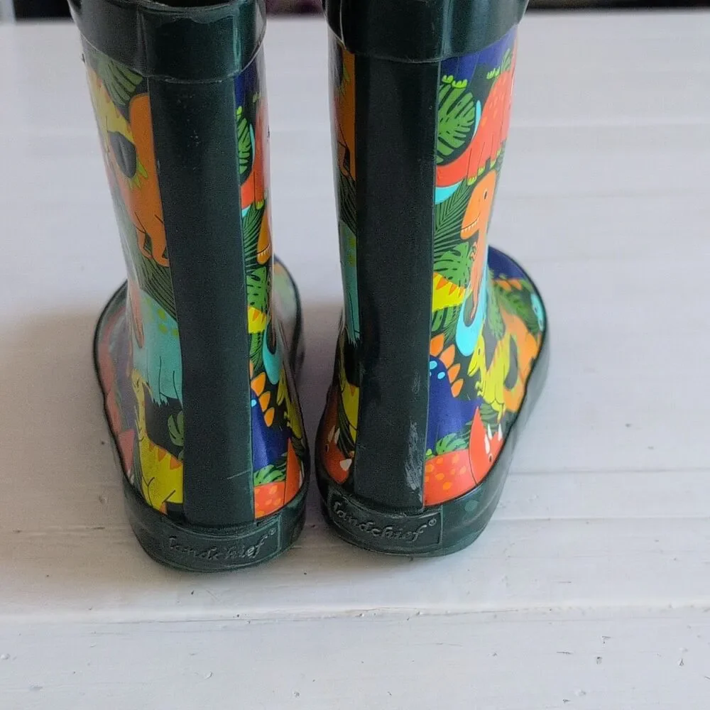 LandChief Dinosaur Rain Boots Kid Size 10 Dino World Green Waterproof Pull On 10